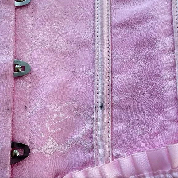 Pink Corset Lace Up Coquette Dainty Dollette Bows Ruffle Fashion Corset - Picture 6 of 7